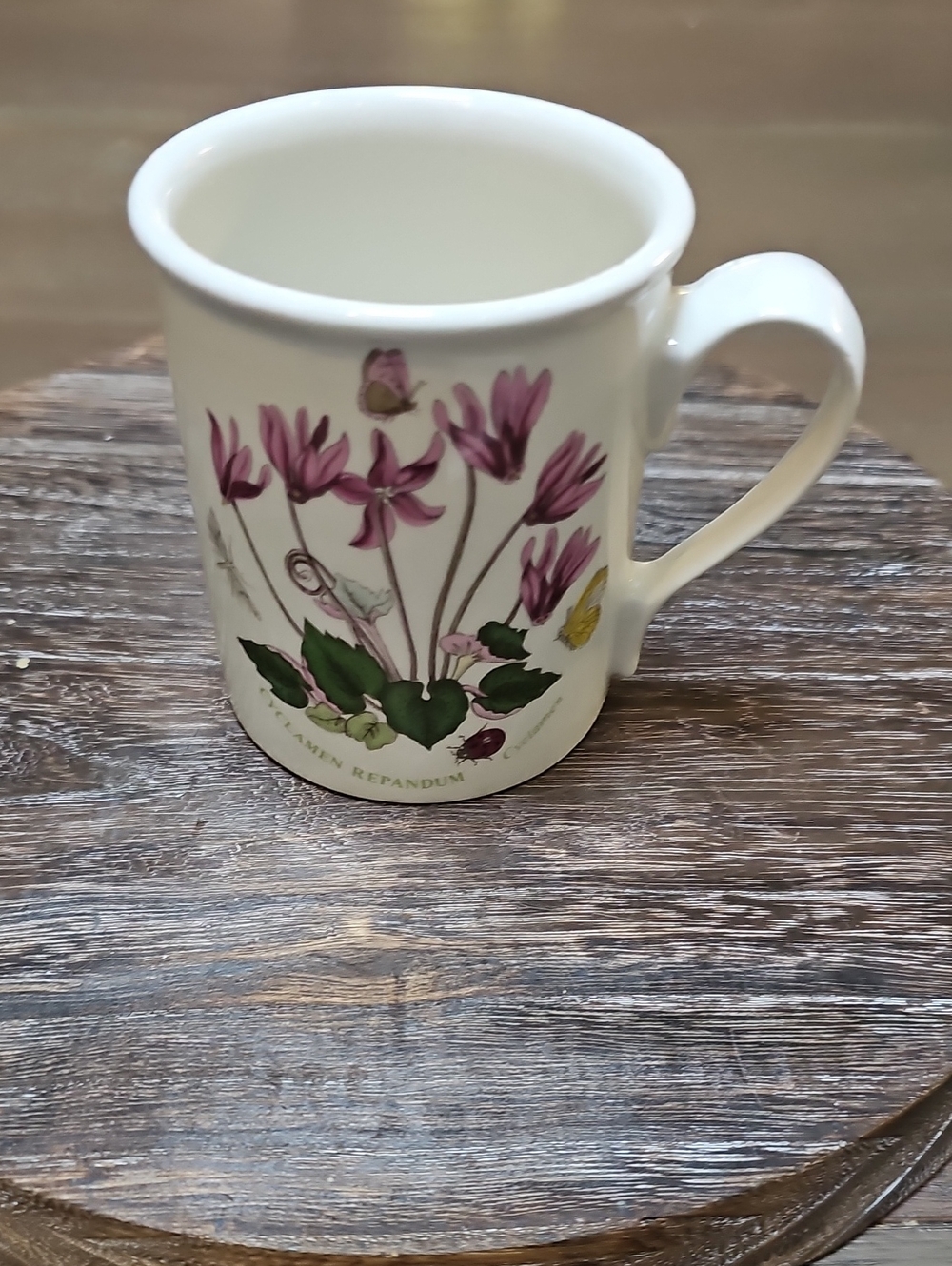 Portmeirion White Porcelain Mug with Pink Floral Cyclamen Motif